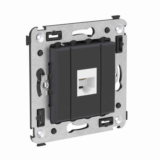 Телефонная розетка RJ-12 без шторки в стену одинарная, Avanti, черный матовый