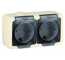 Hegel Альфа IP44 наруж Слоновая кость РА16-251-01 Розетка с/з двойная, брызгозащищенная