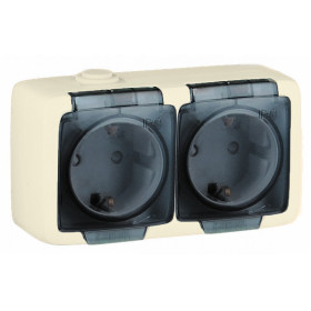 Hegel Альфа IP44 наруж Слоновая кость РА16-251-01 Розетка с/з двойная, брызгозащищенная