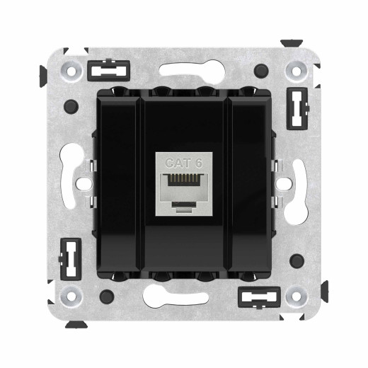 Компьютерная розетка RJ-45 без шторки в стену, кат.6 одинарная экранированная, Avanti, черный квадрат