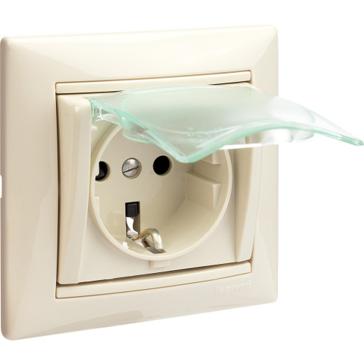 Розетка с заземлением IP44 - Legrand Valena - со шторками с защитной крышкой 16А 250В винтовые зажимы - слоновая кость