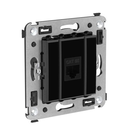 Компьютерная розетка RJ-45 без шторки в стену, кат.5е одинарная, Avanti, черный квадрат