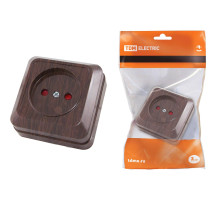 TDM Розетка 2П открытой установки с з/ш IP20 10А, бук 