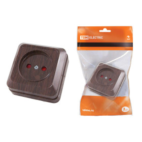 TDM Розетка 2П открытой установки с з/ш IP20 10А, бук 