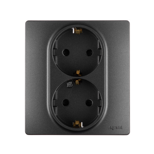 Розетка двойная с заземлением - Legrand Etika - со шторками в сборе 16А 250В безвинтовые зажимы - антрацит