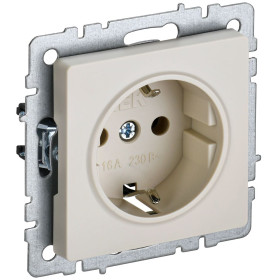 IEK BRITE BASE Бежевый Розетка 1-м с/з с защ штор 16А РС14-1-0-БрКр