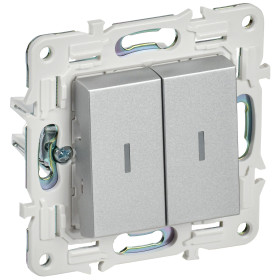 IEK SKANDY Серебряный Выключатель 2-клавишный с индикацией 10А SK-V09S