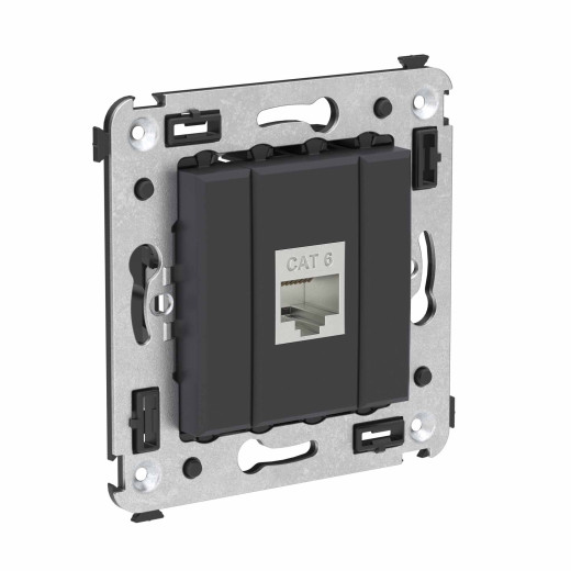 Компьютерная розетка RJ-45 без шторки в стену, кат.6 одинарная экранированная, Avanti, черный матовый