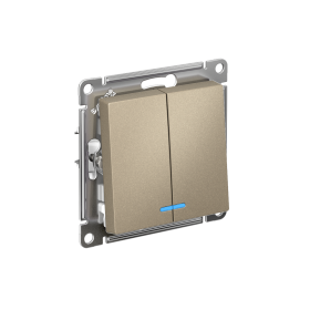 Systeme Electric AtlasDesign Шампань Выключатель 2-клавишный с подсвет.,сх.5а, 10АХ,мех., быстрозажим. клем.