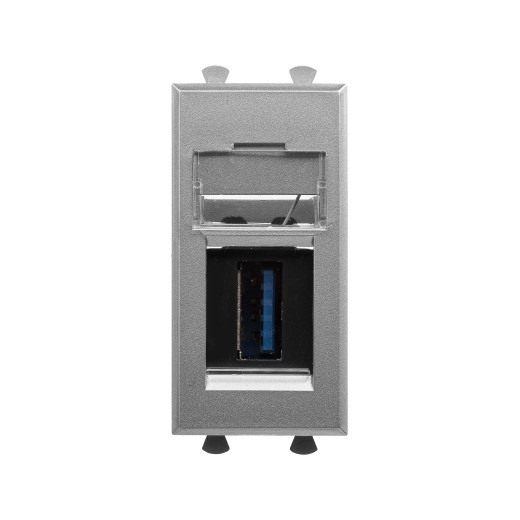 USB 3.0 розетка модульная, тип А-А, Avanti, закаленная сталь, 1 модуль
