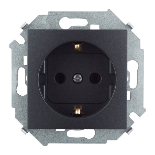 Розетка с заземлением 2P+E, с защитными шторками, 16А, 250В, винт. зажим, графит