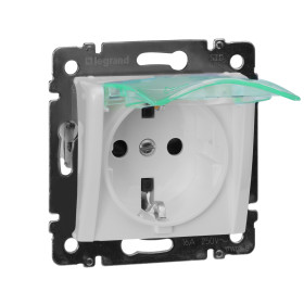 Legrand Valena Бел Розетка 1-ая с/з с крышкой и защитными шторками IP44 (к простой рамке).