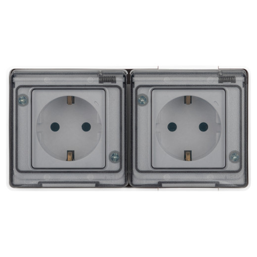 Розетка ЭРА Эксперт 11-2503-01 двойная с заземлением с крышкой 2х2P+E горизонт IP55 16A-250В ОУ белый