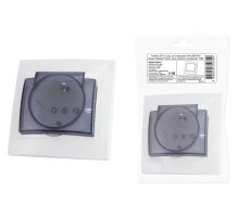 TDM Розетка 2П+З с защ. шт. и крышкой 16А 250В IP44 белая 