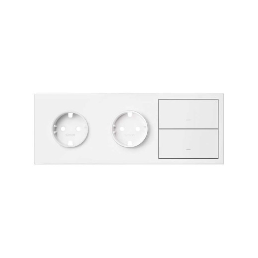 Simon 100 Белый матовый  Кит 3 поста, фронт. Накладка на 2 розетки Schuko + 2 клавиши выключателей