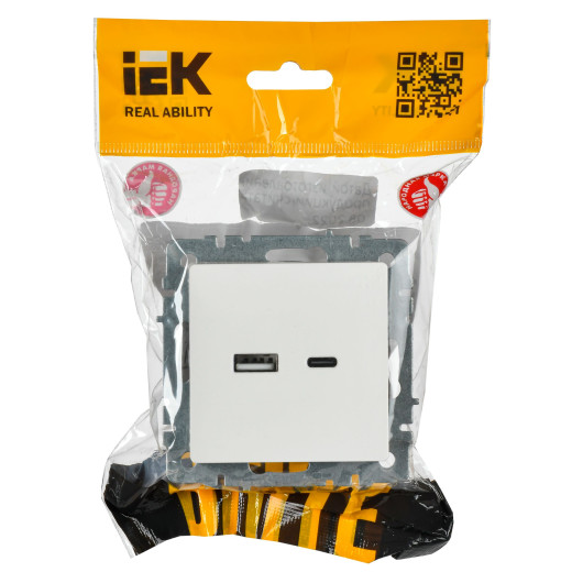 BRITE Роз. USB A+C 18Вт РЮ11-1-БрБ бел. IEK