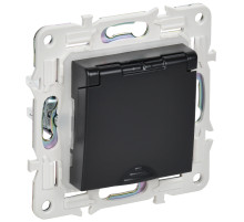 IEK SKANDY Черный Розетка с/з с защитными шторками и крышкой 16А IP44 SK-R11Bl