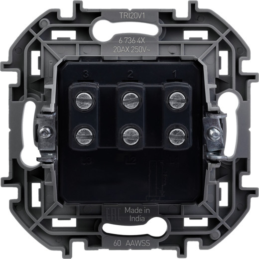 Выключатель трёхклавишный - Legrand Inspiria - 20А 250В винтовые зажимы - антрацит