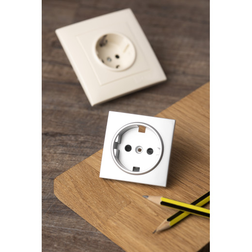 Валенсия лицевая панель розетки 1-местной с/з 16А сталь с защ. штор. EKF PROxima