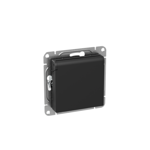 Механизм розетки, 16А, IP44, с заземлением, со шторками, c крышкой, чёрный Эпика EKF