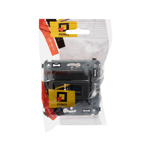 USB 3.0 розетка одинарная в стену, тип А-А, Avanti, черный матовый