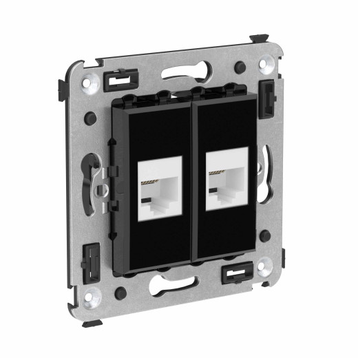 Телефонная розетка RJ-12 без шторки в стену двойная, Avanti, черный квадрат