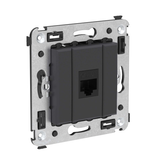 Компьютерная розетка RJ-45 без шторки в стену, кат.5е одинарная, Avanti, черный матовый