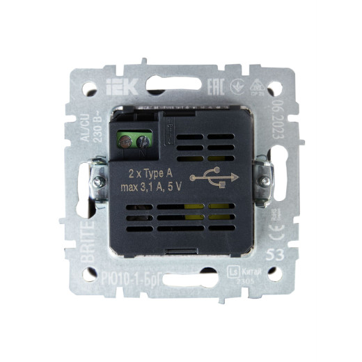 BRITE Роз. USB A+A 3,1А РЮ10-1-БрГ граф. IEK