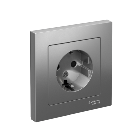 Systeme Electric AtlasDesign Сталь Розетка с/з со шторками, 16А, в сборе