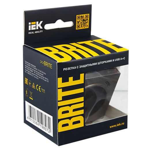 BRITE Роз. с з/к/ш 16А с USB A+C 18Вт РЮш11-1-БрТБ бр. IEK