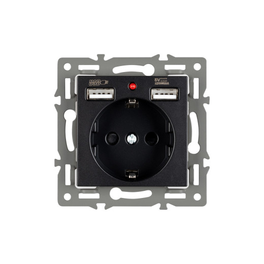 Механизм розетки с USB зарядкой SCT-MUAA-PL-BK (250V, 16A) (Arlight, -)