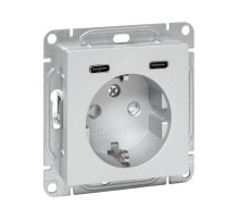 EKF Эпика Механизм розетки с USB-C - 2шт, 16А, с заземлением, со шторками, алюминий.