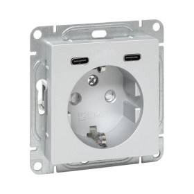 EKF Эпика Механизм розетки с USB-C - 2шт, 16А, с заземлением, со шторками, алюминий.