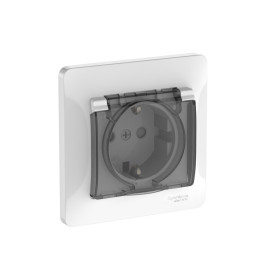 Systeme Electric Glossa Белый Розетка с зазем. со шторк. с крышк., 16А, IP44, в сборе, быстрозажим. клем.