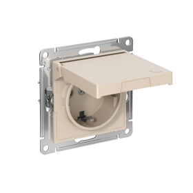 Systeme Electric AtlasDesign Песочный Розетка с заземл. со шторк. с крышкой, 16А,IP20,мех., быстрозажим. клем.