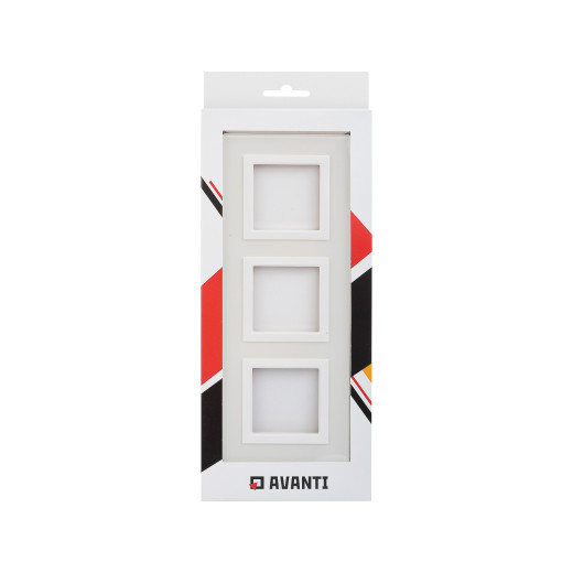 Рамка из натурального стекла 3 поста (6 мод.), Avanti, белая