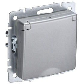 IEK BRITE BASE Алюминий Розетка 1-м с/з с защ штор и крыш 16А IP44 РСбш10-3-44-БрА