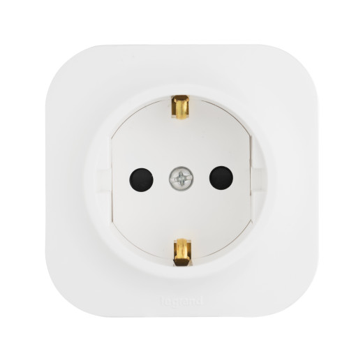 Розетка с заземлением - Legrand Quteo - со шторками IP20 16А 250В винтовые зажимы накладной монтаж - белый