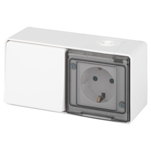 Блок розетка с выключателем ЭРА Эксперт 11-7501-01 IP55 16A-10AX-250В ОУ белый