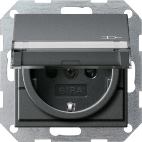 Gira S-55 Антрацит Розетка с крышкой, с затвором (shutter) и символом  и полем для надписи