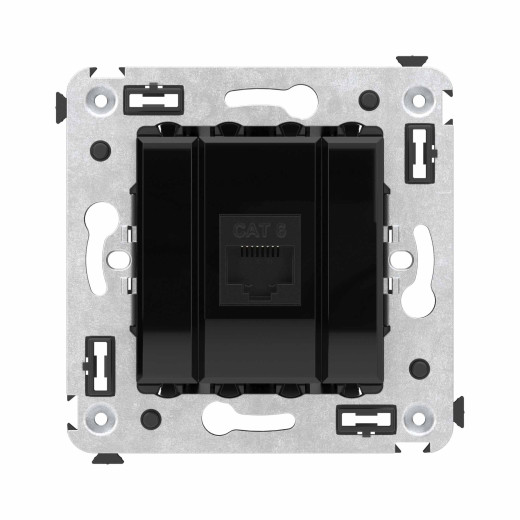 Компьютерная розетка RJ-45 без шторки в стену, кат.6 одинарная, Avanti, черный квадрат