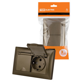 TDM Розетка двойная 2П+З 16А 250В IP44 с защ. шт. с крышкой бронза 