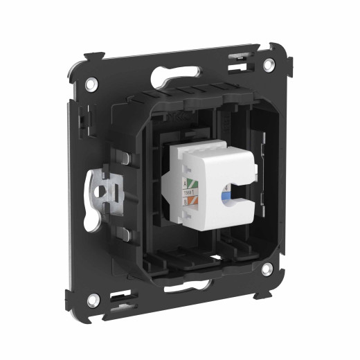 Компьютерная розетка RJ-45 без шторки в стену, кат.6 одинарная, Avanti, черный матовый