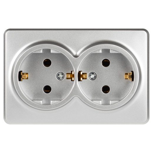 Розетка ЭРА Эксперт 11-2205-03 двойная с заземлением 2х2P+E Schuko IP20 16A-250В ОУ алюминий