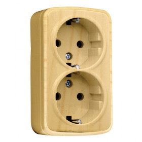 EKF Basic Минск Светлое дерево Розетка 2-ая, с/з, 16А, ОП.