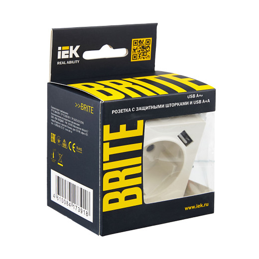 BRITE Роз. с з/к/ш 16А с USB A+A 3,1А РЮш10-2-БрБ бел. IEK