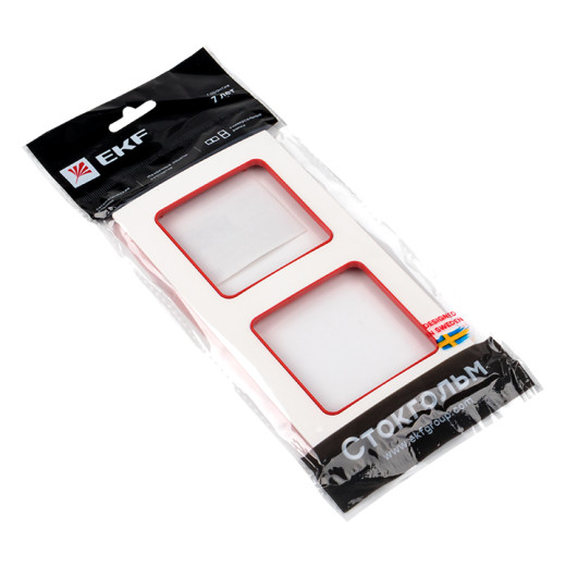 Стокгольм Рамка 2-местная белая с линией цвета красный EKF PROxima