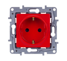 Legrand Etika Красный Розетка с/з со шторками.