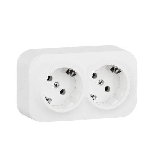 Розеточный блок двойной с заземлением - Legrand Quteo - с предварительным подключением со шторками IP20 16А 250В винтовые зажимы накладной монтаж - белый