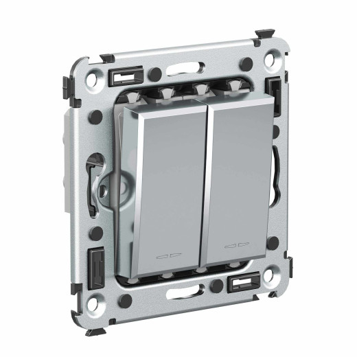 Инвертор двухклавишный в стену, Avanti, закаленная сталь